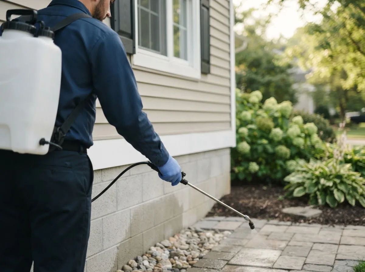 Pest control technician inspecting a home in Harrisville, MS